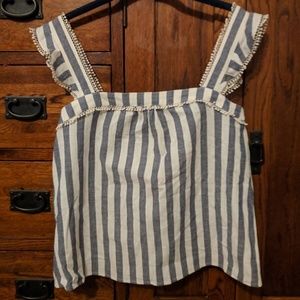 Blue and white striped Sezane Abby blouse.